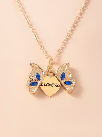Ouverture papillon je t'aime charme collier enchaîné disponible en argent ou en or cadeau incroyable cadeau contemporain amour minimaliste