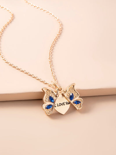 Ouverture papillon je t'aime charme collier enchaîné disponible en argent ou en or cadeau incroyable cadeau contemporain amour minimaliste