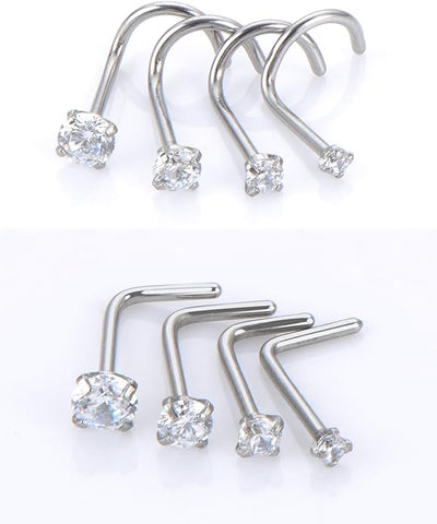 Ensemble de 8 Anneaux de Nez Courbés en Acier Inoxydable avec Zircon, Piercings de Qualité pour Le Corps