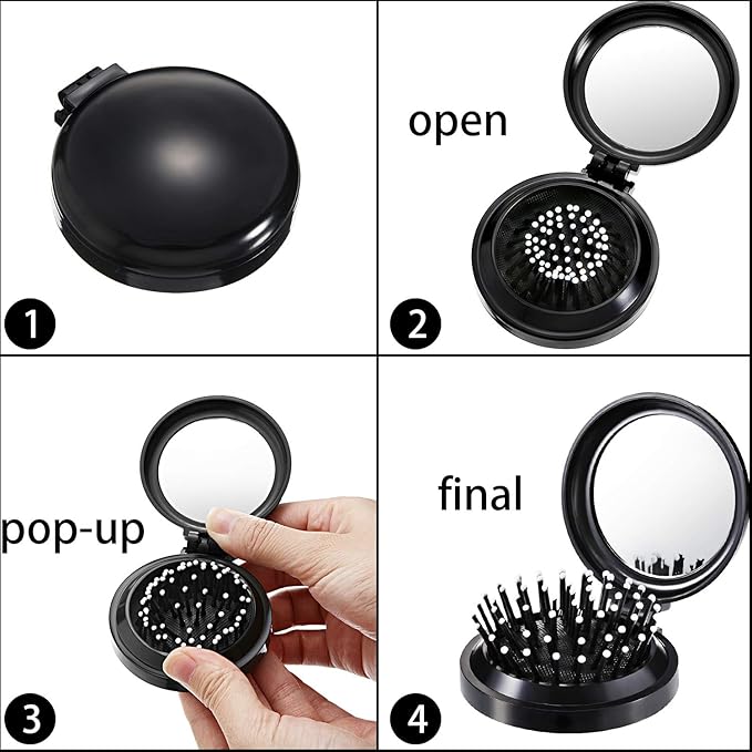 Mini Brosse à Cheveux Pliable avec Miroir – Format Voyage