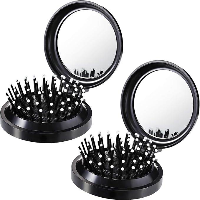 Mini Brosse à Cheveux Pliable avec Miroir – Format Voyage