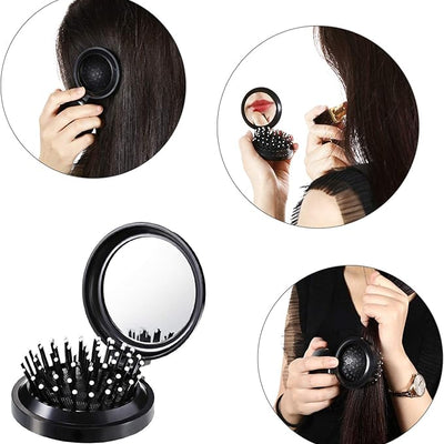 Mini Brosse à Cheveux Pliable avec Miroir – Format Voyage
