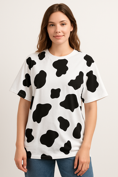 T-shirt imprimé vache – Design animalier peint à la main – Pièce unique