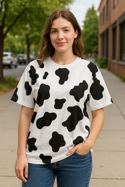 T-shirt imprimé vache – Design animalier peint à la main – Pièce unique